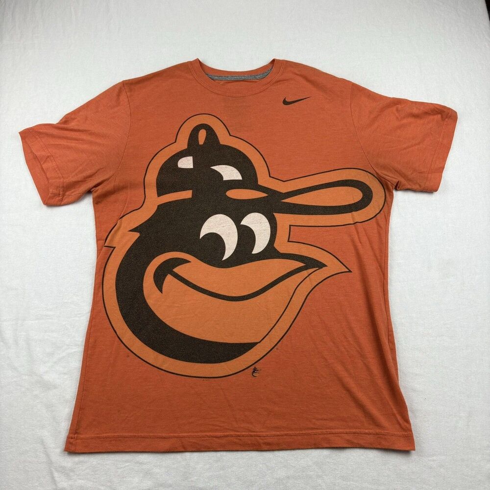 Baltimore Orioles MLB Nike T Shirt Mens L Orange Short Sleeve Bird Head Graphic